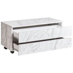 Wyld And Coco Novabath White Marble-Effect Mobile Bathroom Cabinet On Wheels, 2 Drawers, W80 X D30 X H38Cm - thumbnail 5