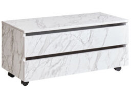 Wyld And Coco Novabath White Marble-Effect Mobile Bathroom Cabinet On Wheels, 2 Drawers, W80 X D30 X H38Cm - thumbnail 3