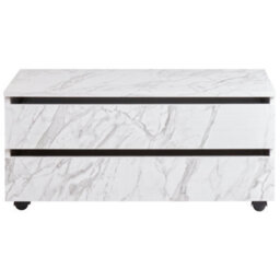 Wyld And Coco Novabath White Marble-Effect Mobile Bathroom Cabinet On Wheels, 2 Drawers, W80 X D30 X H38Cm - thumbnail 1