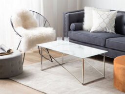 Beliani Coffee Table Emporia Tempered Glass Marble/ Silver - thumbnail 2