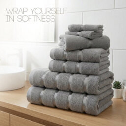 Casabella Towels Set, 8 Pc Towels For Bathroom, 100% Cotton, 2 Bath Towels, 2 Hand Towels, 4 Face Cloth, Grey - thumbnail 8