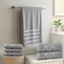 Casabella Towels Set, 8 Pc Towels For Bathroom, 100% Cotton, 2 Bath Towels, 2 Hand Towels, 4 Face Cloth, Grey - thumbnail 7