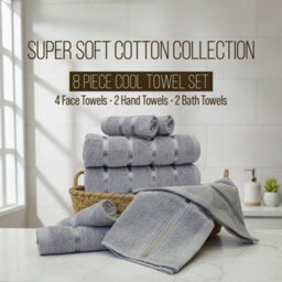 Casabella Towels Set, 8 Pc Towels For Bathroom, 100% Cotton, 2 Bath Towels, 2 Hand Towels, 4 Face Cloth, Grey - thumbnail 2