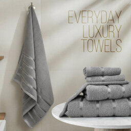 Casabella Towels Set, 8 Pc Towels For Bathroom, 100% Cotton, 2 Bath Towels, 2 Hand Towels, 4 Face Cloth, Grey - thumbnail 3