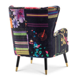 Fabric Black Patchwork Accent Wingback Chair With Footstool - thumbnail 6