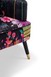 Fabric Black Patchwork Accent Wingback Chair With Footstool - thumbnail 4
