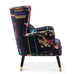 Fabric Black Patchwork Accent Wingback Chair With Footstool - thumbnail 5