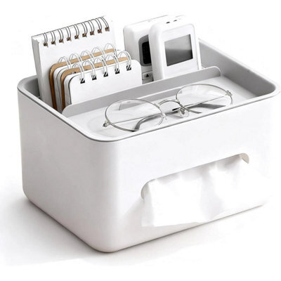 Grey White Rectangular Tissue Holder Cover Case With Compartments Desktop Tissue Box - image 1