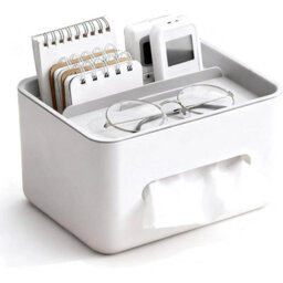 Grey White Rectangular Tissue Holder Cover Case With Compartments Desktop Tissue Box