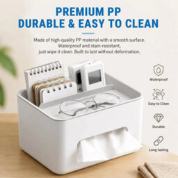 Grey White Rectangular Tissue Holder Cover Case With Compartments Desktop Tissue Box - thumbnail 2