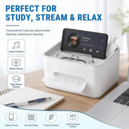 Grey White Rectangular Tissue Holder Cover Case With Compartments Desktop Tissue Box - thumbnail 3