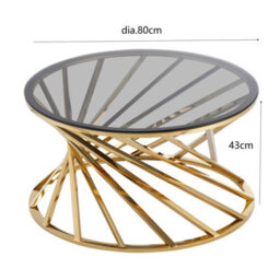 Comfy Living Round Geometric Design Gold Metal Coffee Table With Tinted Glass Tempered Top - thumbnail 2