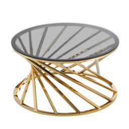 Comfy Living Round Geometric Design Gold Metal Coffee Table With Tinted Glass Tempered Top - thumbnail 3