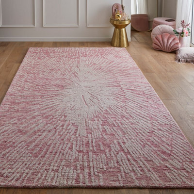 Burst Pink Ivory Wool Abstract Handmade Modern Easy To Clean Rug For Living Room And Bedroom-160Cm X 230Cm - image 1