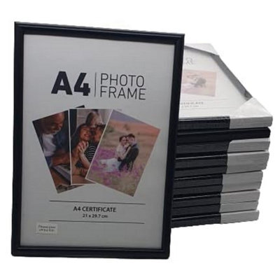 Pack Of 12 A4 Photo & Certificate Frames - Wall Hanging & Desk Mountable Picture Frame Plain 21Cm X29.7Cm (Black) - image 1