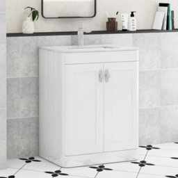 Royal Bathrooms Henley 600mm Gloss White Floor Standing Vanity Unit 2 Door With Undrilled Carrara White Top & Chrome Knob - thumbnail 1