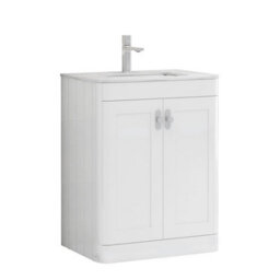 Royal Bathrooms Henley 600mm Gloss White Floor Standing Vanity Unit 2 Door With Undrilled Carrara White Top & Chrome Knob - thumbnail 5