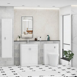 Royal Bathrooms Henley 600mm Gloss White Floor Standing Vanity Unit 2 Door With Undrilled Carrara White Top & Chrome Knob - thumbnail 3
