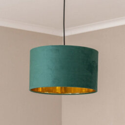 Valuelights Reni Green Velvet & Gold Inner Drum Ceiling Lamp Shade And Bulb (D)35Cm - thumbnail 2