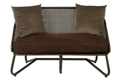 Orsina 2 Seat Sofa With Curved Legs,faux Upholstered Couch With Open Lattice Backrest,two Seater Sofa For Patio - image 1