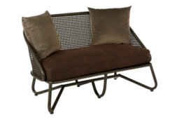 Orsina 2 Seat Sofa With Curved Legs,faux Upholstered Couch With Open Lattice Backrest,two Seater Sofa For Patio - thumbnail 3