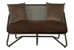 Orsina 2 Seat Sofa With Curved Legs,faux Upholstered Couch With Open Lattice Backrest,two Seater Sofa For Patio - thumbnail 1