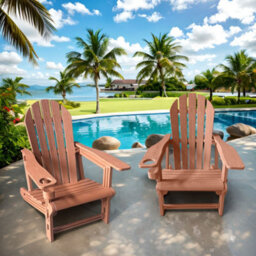 2 Pack Hdpe Adirondack Chairs With Cup Holder Garden Furniture Set For Patio Garden Deck (Teak)