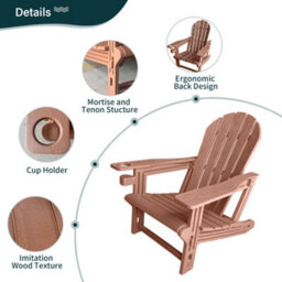 2 Pack Hdpe Adirondack Chairs With Cup Holder Garden Furniture Set For Patio Garden Deck (Teak) - thumbnail 5