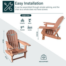 2 Pack Hdpe Adirondack Chairs With Cup Holder Garden Furniture Set For Patio Garden Deck (Teak) - thumbnail 7