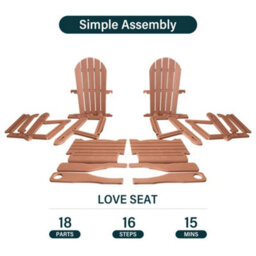 2 Pack Hdpe Adirondack Chairs With Cup Holder Garden Furniture Set For Patio Garden Deck (Teak) - thumbnail 4