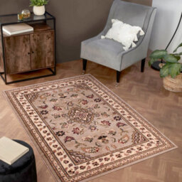 Beige Traditional Bordered Floral Easy To Clean Rug For Dining Room Bed Room And Living Room-160Cm X 230Cm