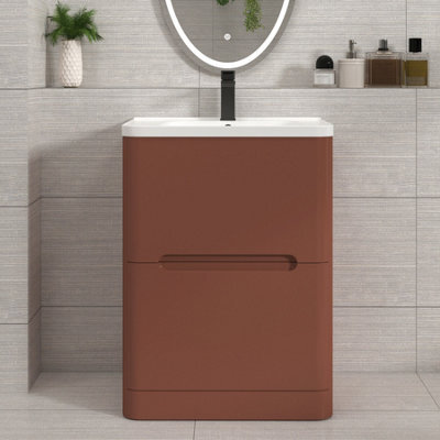 Royal Bathrooms Venice 600mm Terracotta Clay Floor Standing Bathroom Vanity Unit 2 Drawer With Ceramic Basin - 1 Tap Hole Basin - image 1