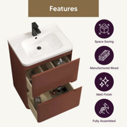 Royal Bathrooms Venice 600mm Terracotta Clay Floor Standing Bathroom Vanity Unit 2 Drawer With Ceramic Basin - 1 Tap Hole Basin - thumbnail 9
