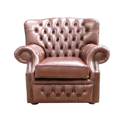 Chesterfield Handmade  Armchair Old English Hazel Real Leather In Monks Style - image 1
