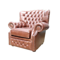 Chesterfield Handmade  Armchair Old English Hazel Real Leather In Monks Style - thumbnail 3