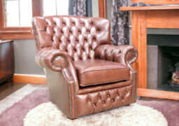 Chesterfield Handmade  Armchair Old English Hazel Real Leather In Monks Style - thumbnail 4