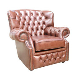 Chesterfield Handmade  Armchair Old English Hazel Real Leather In Monks Style - thumbnail 2