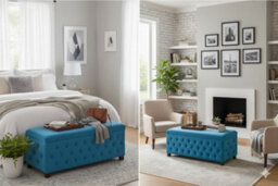120Cm Wide Empire Ottoman Storage Box With Legs, Duck Egg Velvet Chesterfield Upholstered Ottoman Footstool Coffee Table - thumbnail 2