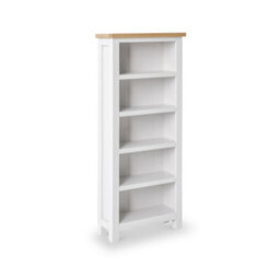 Farro White 5 Tier Narrow Bookcase - Painted With Oak Top - By Roseland Furniture