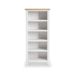 Farro White 5 Tier Narrow Bookcase - Painted With Oak Top - By Roseland Furniture - thumbnail 3