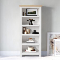 Farro White 5 Tier Narrow Bookcase - Painted With Oak Top - By Roseland Furniture - thumbnail 4