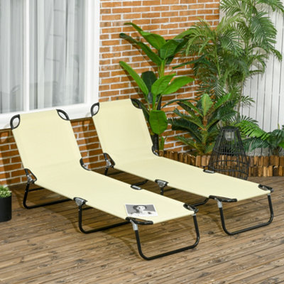 Outsunny Folding Sun Loungers Set Of 2 With Adjustable Backrest, Beige - image 1