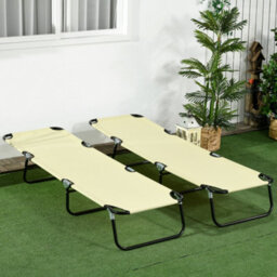 Outsunny Folding Sun Loungers Set Of 2 With Adjustable Backrest, Beige - thumbnail 9