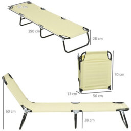 Outsunny Folding Sun Loungers Set Of 2 With Adjustable Backrest, Beige - thumbnail 3