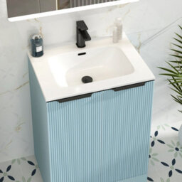 Royal Bathrooms Evora 700mm Powder Blue Fluted Floor Standing Bathroom Vanity Unit 2 Door With Ceramic Basin & Matt Black Handles - thumbnail 5
