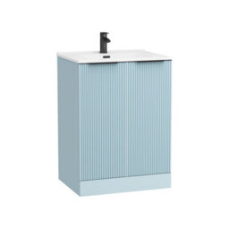 Royal Bathrooms Evora 700mm Powder Blue Fluted Floor Standing Bathroom Vanity Unit 2 Door With Ceramic Basin & Matt Black Handles - thumbnail 8