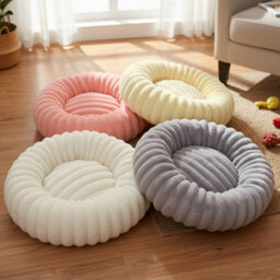 Grey Fluffy Donut Dog Bed Round Calming Pet Cushion Soft Plush Puppy Bed Cats & Dogs 70Cm Diameter - thumbnail 3