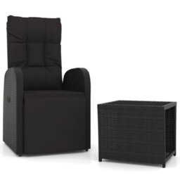 Berkfield 2 Piece Garden Lounge Set Black Poly Rattan&steel - thumbnail 2