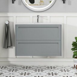 Royal Bathrooms Elmore 800mm Traditional Wall Hung 2 Drawer Bathroom Vanity Unit With Sintered Stone Basin Sink - Matt Pebble Grey - thumbnail 3