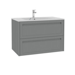 Royal Bathrooms Elmore 800mm Traditional Wall Hung 2 Drawer Bathroom Vanity Unit With Sintered Stone Basin Sink - Matt Pebble Grey - thumbnail 6